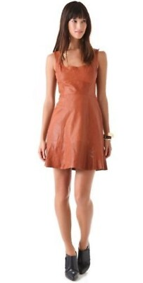 #ad Women Brown Leather Dress Handmade Evening Club Party Wear Sexy Dress LD23 $175.50