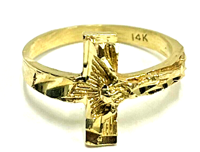 #ad Solid 14K Yellow Gold Jesus Christs#x27; Crucifixtion cross Designed Ring religious $239.99