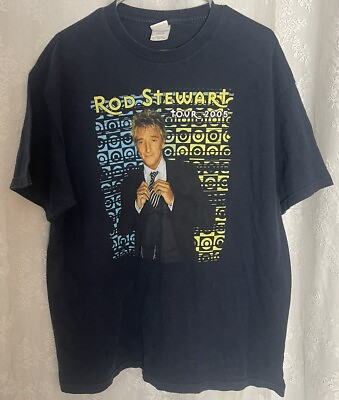 #ad Rod Stewart Tour 2005 T Shirt US CA UK Blue Yellow Tennessee River XL $18.62
