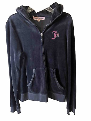 #ad Juicy Couture Velour Dark Gray Track Hoodie W Logo amp; Pocket Size XL $33.00