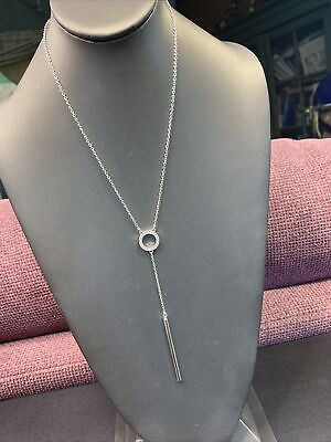 #ad Vintage Necklace Pendant Silvertone Crystal Y Style Dangle Charm 18” $20.78