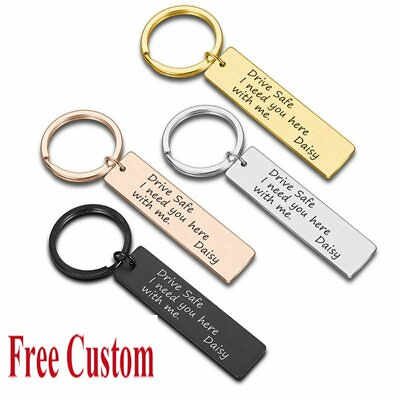 #ad Custom Keyring Engraved Drive Safe Lovers Couples DIY Stainless Steel Keychain $1.52