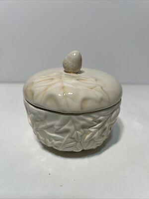 #ad Hallmark Fall Acorn Candle Oak Leaves Autumn Ceramic Jar With Lid NO CANDLE $13.99