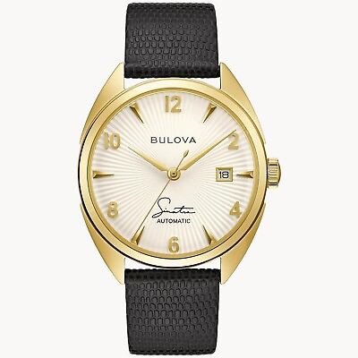 #ad Bulova Frank Sinatra Men#x27;s Automatic Calendar Black Gold Watch 39MM 97B196 $311.99