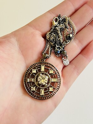 #ad Rachel Reinmardt Necklace Two Tone Silver Gold Crystal Collar Chain Designer $50.00