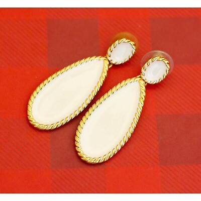 #ad Vintage Beige Teardrop Gold Tone Dangle Earrings by Napier O29 $29.99