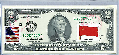 #ad Federal Reserve Bank Notes Two Dollar Bill Paper Money $2 Stamp Gift Flag Russia $149.95