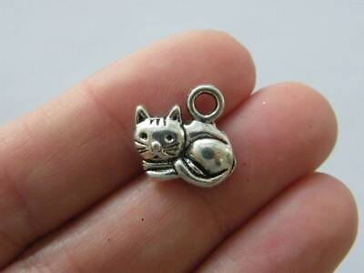 #ad 10 Cat charms antique silver tone A868 $4.25