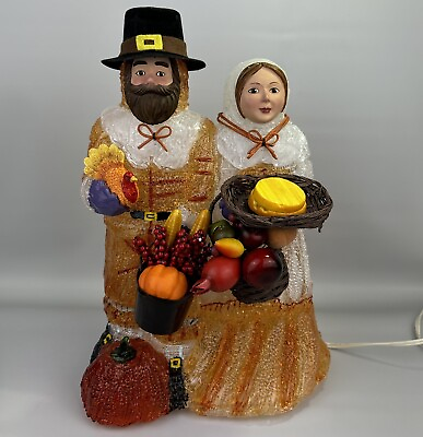 #ad Cracker Barrel Fall Harvest Thanksgiving Pilgrim Couple Light Up Iced Blow Mold $39.99