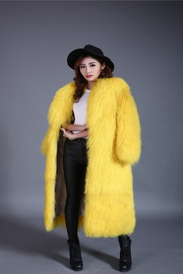 #ad Womens Real Mongolian Lamb Sheep Coat Curly Long Fur Jacket Winter Warm Overcoat $321.92