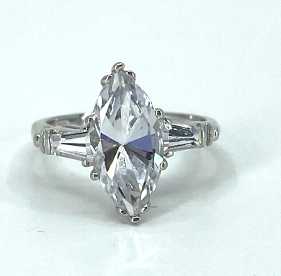 #ad 14k White Gold Clear Stones Ring Size 6 $293.00