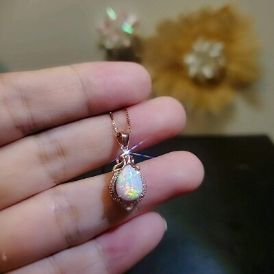 #ad 2Ct Pear Cut Fire Opal Teardrop Pendant Necklace Free Chain 14K Rose Gold Finish $28.00