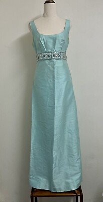 #ad Womens Handmade Evening Gown Vintage 60s Blue Green Empire Line Silk Size 12 AU $80.00