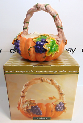 #ad Thanksgiving Holiday Pumpkin Home Trends Serving Basket Centerpiece Original Box $23.99
