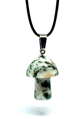 Mushroom Necklace Moss Agate Pendant Crystal Natural Gemstone Spiritual Necklace GBP 4.99