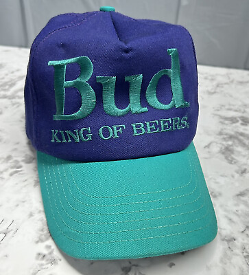 #ad Vintage Bud King of Beers SnapBack Hat Embroidered Purple Teal Made In USA $27.36