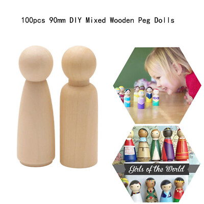 #ad 100Pcs 90mm Unpainted Wooden Peg Dolls DIY Painting Craft Handmade Boy amp; Girl $161.69
