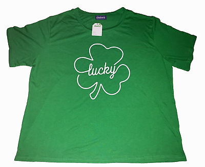 #ad Claire#x27;s Women#x27;s Green Lucky Shamrock Shirt One Size New $5.89
