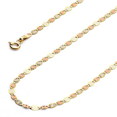 #ad 14k Solid Gold 3mm Subtle Tri Color Gold Diamond Cut Valentino Chain Bracelet $95.00