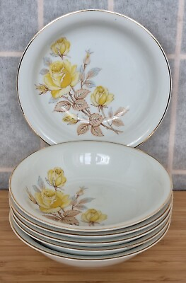 #ad Vintage Dessert Fruit Bowls Set White Porcelain Yellow Rose EIHO Japan $65.00