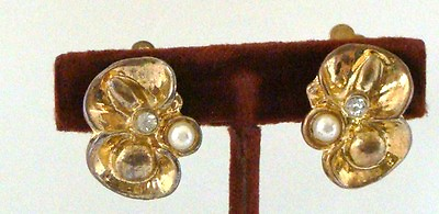 #ad 1981 Vintage NEW Clip EARRINGS Goldtone with RHINESTONE amp; Faux PEARL #7 $1.99