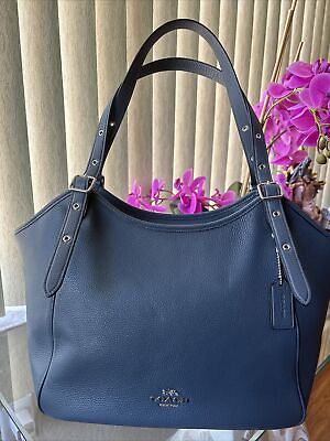 #ad NWT Blue Coach Meadow Shoulder Large Bag Pebble Leather Regular Price $478 $211.99