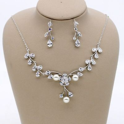 #ad Wedding Bridal Bridesmaid Party Zirconia Gift Diamond like Necklace Earrings Set $23.99