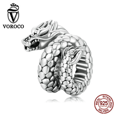 #ad Voroco Authentic 925 Sterling Silver Vintage Dragon Bracelet Charm Bead Gift Man $10.64