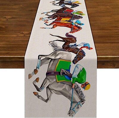 #ad Kentucky Derby Table Runner Horse Race Jockey Run for the Roses Decoration $13.16