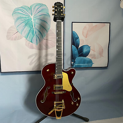 #ad Hollow Body Flamed Maple Top Electric Guitar HH Pickups Bigsby Bridge Fast Ship $310.00