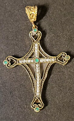 #ad Ottoman Turkish Cross Emerald Sterling Silver Pendant Jewelry 1465 $26.00