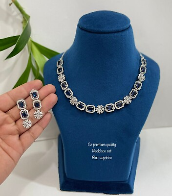 #ad Primium Quality AD amp; CZ Trendy Jewellery Of Necklace amp; Earring Set White amp; Blue $97.01