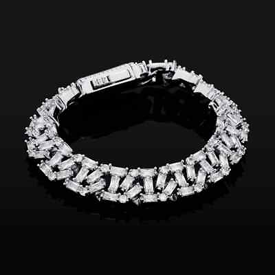 #ad New12mm Baguette CZ Hop Hip Chain Link Couple Bracelet 7 8 9 Inch Christmas Gift $123.49