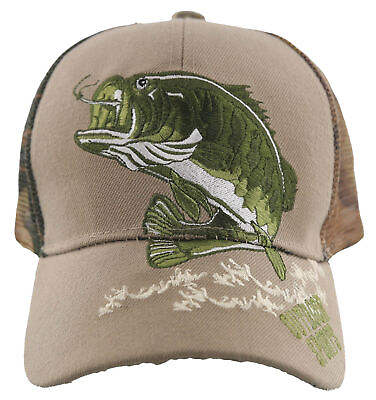 #ad NEW CAMO MESH BIG BASS FISHING OUTDOOR SPORTS BALL CAP HAT TAN $9.95