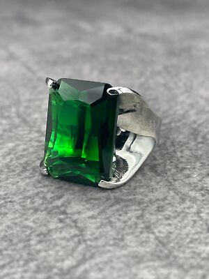 #ad Women Elegant Zircon Emerald 925 Silver Ring Turkish Handmade Gift For Her Cool C $63.40