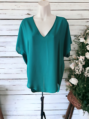 #ad Lush Women#x27;s Bright Green Short Sleeve Trendy Oversize Blouse Top Size Small EUC $19.49