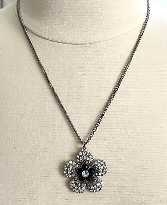 #ad #ad Flower Pendant Chain Necklace Pave#x27; Rhinestone Clear Black Lavender Bling Floral $9.97