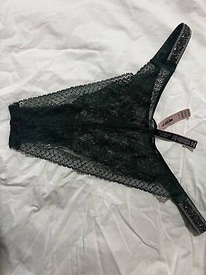 #ad Victoria#x27;s Secret Very Sexy Brazilian Dark Green Lace Panties Size XL NWT $14.00