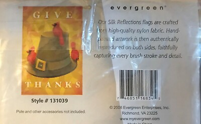 #ad EVERGREEN SILK REFLECTIONS DECORATIVE FLAG: THANKSGIVING PILGRIMS PERCH $16.95