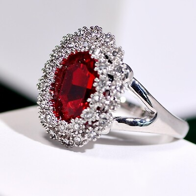#ad Elegant 925 Sterling Silver Red Garnet Elegant Wedding Engagement Ring Size 6 $19.74