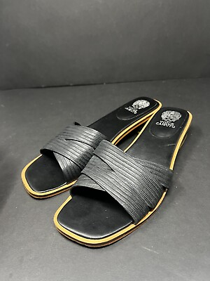 Vince Camuto Ydelle Crisscross Black Leather Slides Size 9.5M $24.99