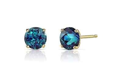 #ad 14k Yellow Solid Gold Created Alexandrite CZ Round Stud Earrings 3mm $29.99