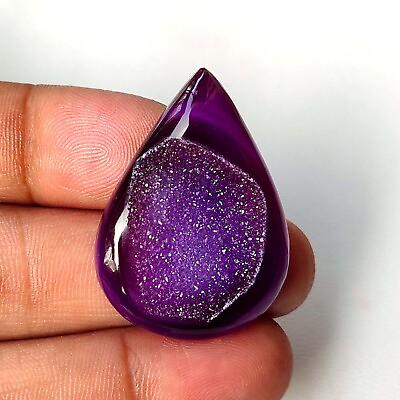 #ad Purple Onyx Agate Druzy Gemstone Pear Shape Natural Cabochon 42 Cts #9759 $14.97
