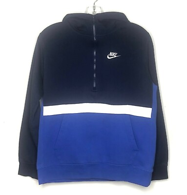 #ad Nike 1 2 Zip Youth Hooded Sweatshirt Pullover Blue White Sz XL Standard Fit $14.98