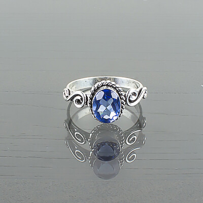 #ad Natural Tanzanite Gemstone Band Ring Size 925 Sterling Silver $13.95