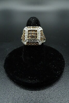#ad Champagne Brilliance Gold Vermeil 925 Swarovski Crystals Triple Square Ring Sz 7 $95.99