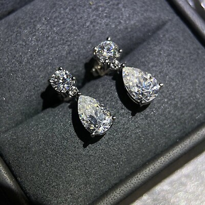#ad 4Ct Lab Created Diamond Pear Teardrop Drop Dangle Earrings 14K White Gold Plated $129.99