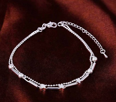 #ad 925 Sterling Silver Womens Adjustable 8.5quot; to 10quot; Layered Bead Chain Anklet D613 $23.95