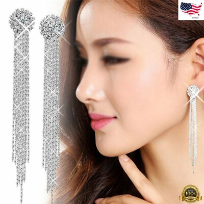 #ad Zircon Long Earrings Stud Drop Dangle Women Jewelry Silver plated Simulated $3.99