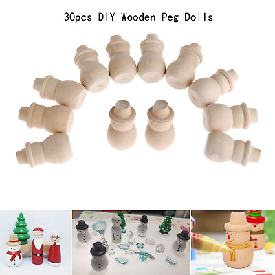 #ad 30pcs Unpainted Wooden Peg Dolls Snowman Creative Kids Toys Handmade DIY Craft $19.59